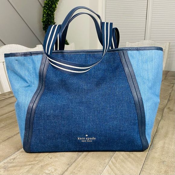 New Kate Spade Rosie Tote Bag Colorblock Denim In Blue Multi - Picture 7 of 13